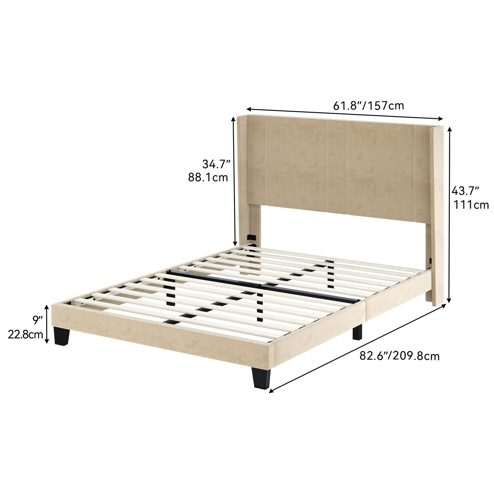 Queen Platform Bed Frame with Upholstered Tufted Headboard Mattress FoundatiUS