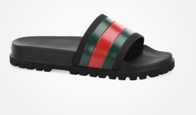Gucci Web Men's Rubber Slide Sandal - Black Rubber, US 11
