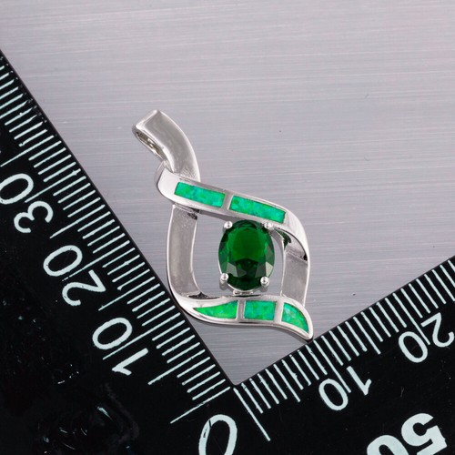 6x8 Simulated Emerald Green Fire Opal Silver Filled Jewelry Necklace Pendant - Picture 2 of 6