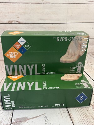 2-PK Safety Zone Clear Vinyl Gloves Small Powder-Free Disposable 100 Count  Box