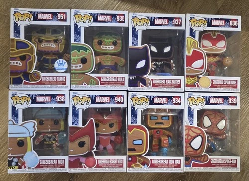Marvel Gingerbread Funko Pops Lot Of 8 Iron Man, Black Panther, Thor Avengers