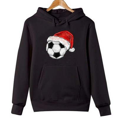 Football Santa Hat Christmas Graphic Reprint Hoodie Soccer Fan Gift