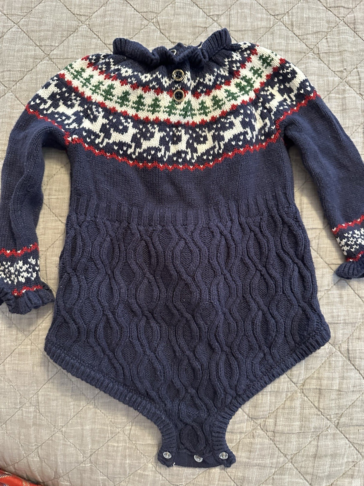 Tahari Baby Fair Isle Knit Romper 6–9M Nordic Holiday Cable Sweater Christmas