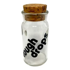 VTG 1970s Wheaton Glass COUGH DROPS Typography Apothecary Jar Cork Stopper