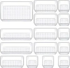 Manalete 15 Pcs Clear Plastic Drawer Organizer, Makeup Vanity Organizer
