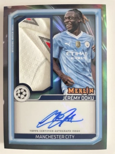 2023-24 Topps Merlin Jeremy Doku Match Ball Auto Signature Card Man City
