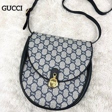 Vintage GUCCI Gucci Plus GG Supreme Logo Hardware Shoulder Bag Navy Authentic