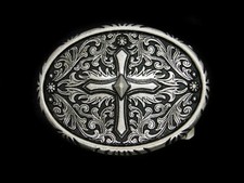 TC03174 REALLY NICE  IRON CROSS ORNAMENTAL  FASHION ART PEWTERTONE BELT BUCKLE