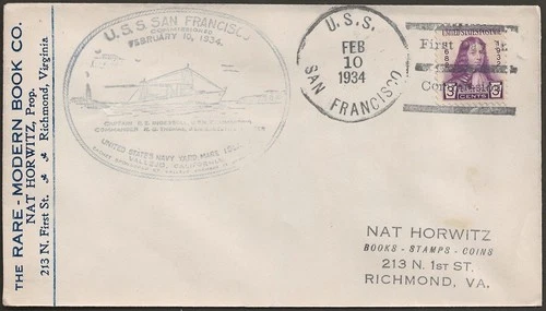 USS San Francisco First Day of Commission February 10, 1934 Mare Island SC #724