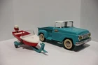 Vintage Tonka Toys Teal / Blue Truck w/ Trailer and Boat GREAT CONDITION