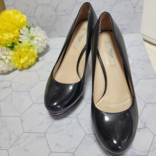 Escarpins PRADA talon cuir noir EU35/US5 authentiques du Japon