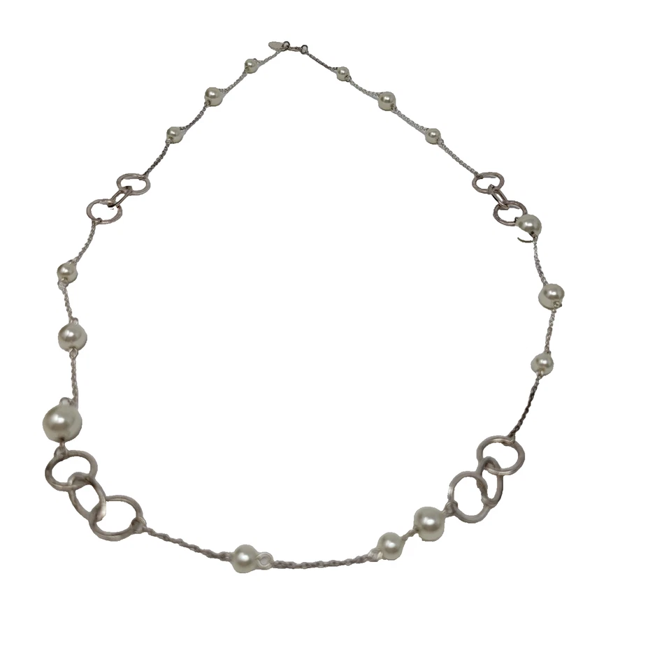 Collar GEORGE tono plata eslabón imitación perlas, anillos y cadenas 35 pulgadas Foto 2 de 4