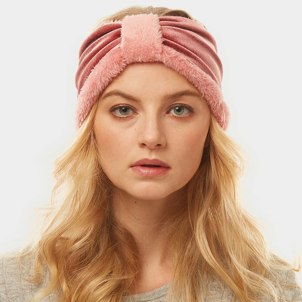 NEW Mauve Pink Velvet Soft Fleece Lined Knotted Earmuff Headband Head
