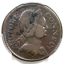 1785 3.4-F.2 R-2 PCGS F Details Connecticut Colonial Copper Coin