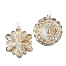 RAZ Imports 4" Gold and White Antique Glass Ornaments Set/2 Christmas 4224571