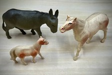 3 Vintage Plastic Celluloid Horse and Pony and Donkey Lot, Farm, USA