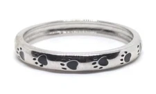 Sterling Silver 925 Paw Print Black Enamel Band Ring