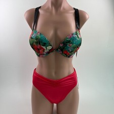 Victoria's Secret Swim Bikini Top High Waist Cheeky Bottom Floral Set 32D/S NWT