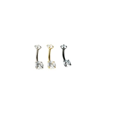 14G Surgical Stainless Steel CZ Belly Button Navel Rings Piercing Bar