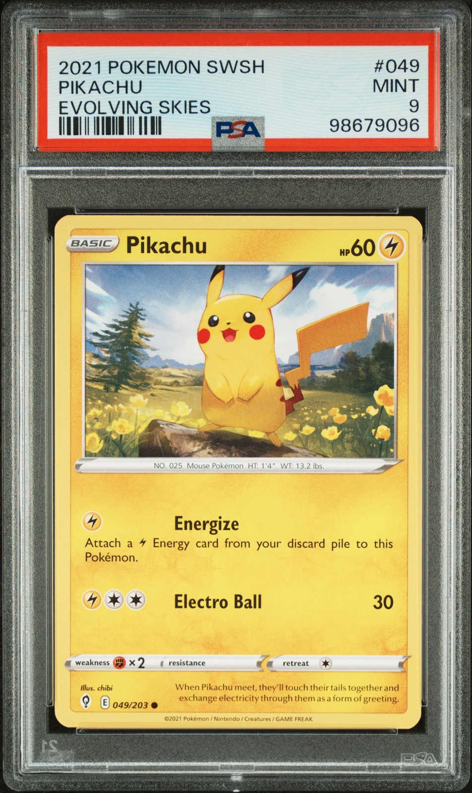 2021 POKEMON SWORD & SHIELD EVOLVING SKIES #049 PIKACHU PSA 9