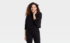Women's Fleece Cropped Lounge Sweatshirt - Colsie Black XL