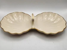 Vintage Lenox Candy Nut Dish Open Clam Shell Double with Handle 24k Gold Trim