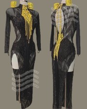 L2268 ballroom Specialty Adult Rhythm/ Latin dress UK10 US 8 black sleeve