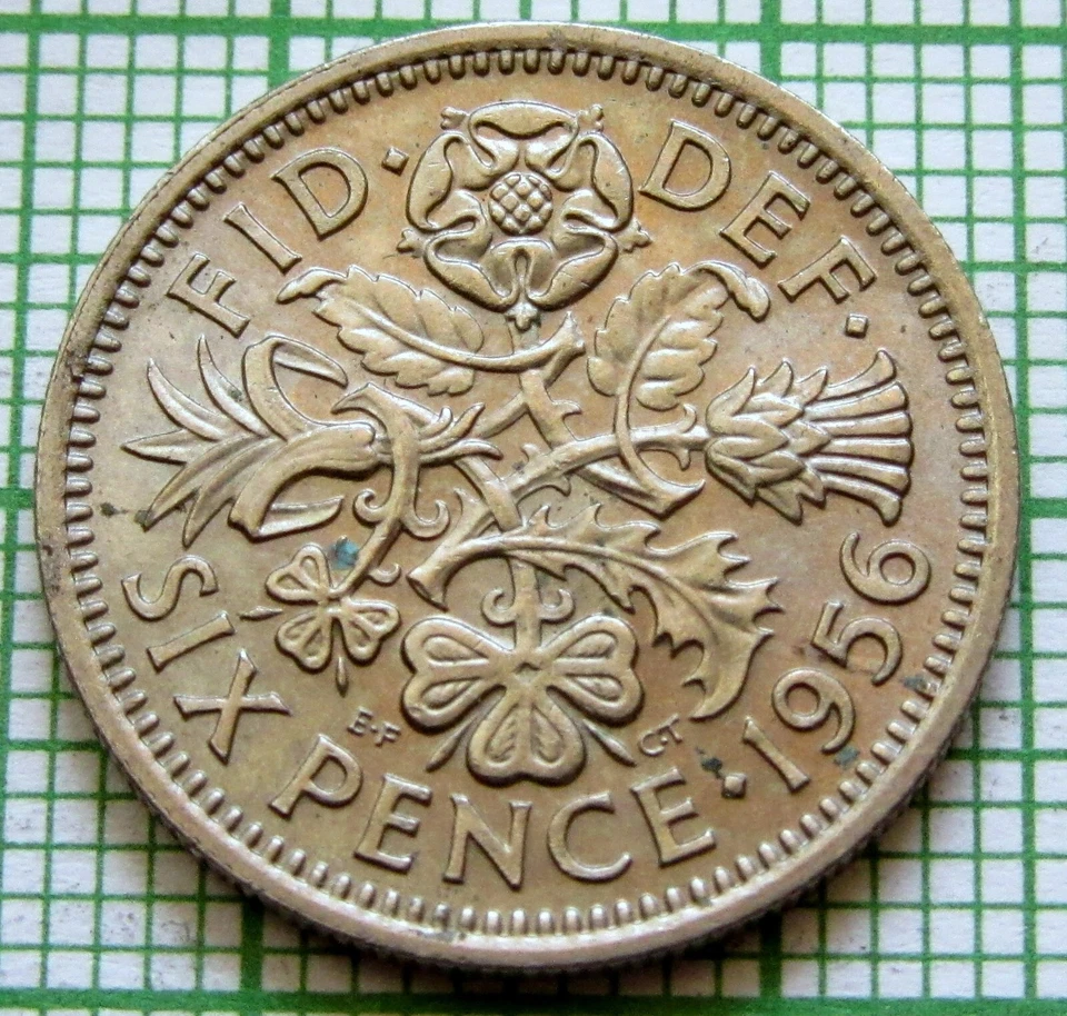 GREAT BRITAIN ELIZABETH II 1956 6 PENCE, Tudor Rose Shamrock Thistle & Leek UNC - Image 3 of 4