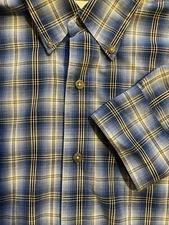 Wrangler Riata Plaid Men's Blue Shirt Long Sleeve Button Down Western Rodeo LG