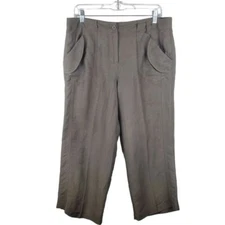 Sandro Linen Pants Womens 10 Cropped Wide Leg Brown Peter Pan Pockets