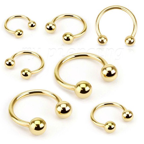 1pc. Gold IP Steel Horseshoe Circular Earring Labret Septum Ring 20G 18G 16G 14G - Picture 3 of 5