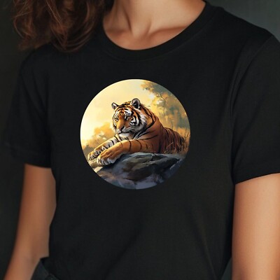Women Tiger Portrait Motif Cotton T-Shirt Size XS to 3XL