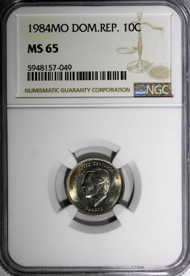 Dominican Republic Duarte 1984 MO 10 Centavos NGC MS65 Human Rights KM# 60 (49) - Image 2 of 4