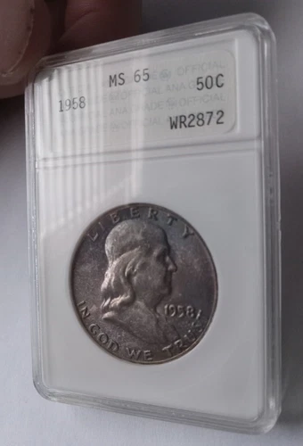 1958 50C Franklin Half Dollar MS-65 Old ANA Holder Great Color!
