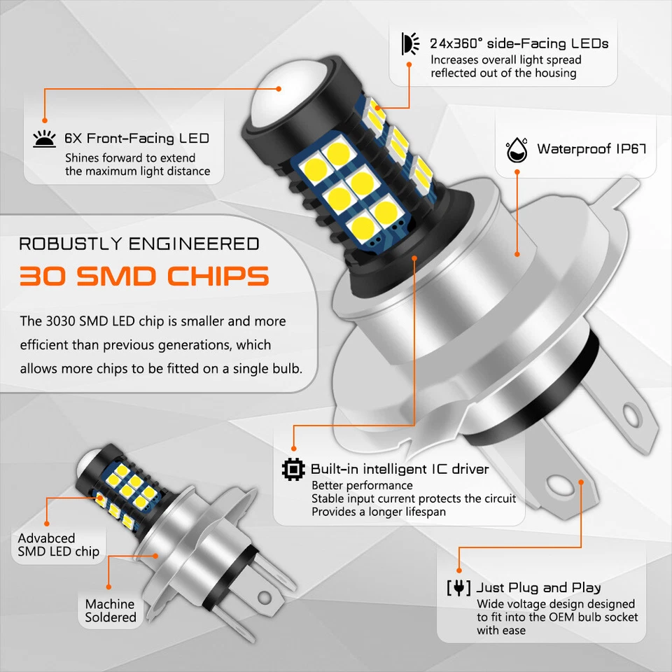 Front H4 6500K LED Hi/Lo Beam Headlight Light Bulb Lamp For Motorcycle Suzuki — 第 3/4 张图片