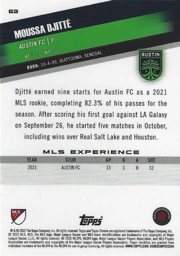 2022 Topps Chrome Major League Soccer Base Common Cards (61 - 70) - MLS - Picture 26 of 40