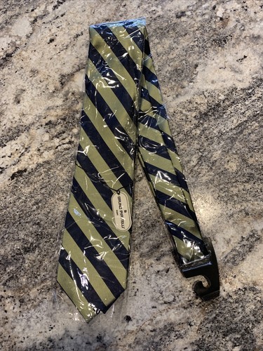 Bruno Piattelli Men Silk Tie 3.5” Green Blue Striped Hand Made NWT New Necktie