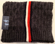 Tommy Hilfiger Men's Ski Patrol Striped Scarf Gray Red White Logo New MSRP 60