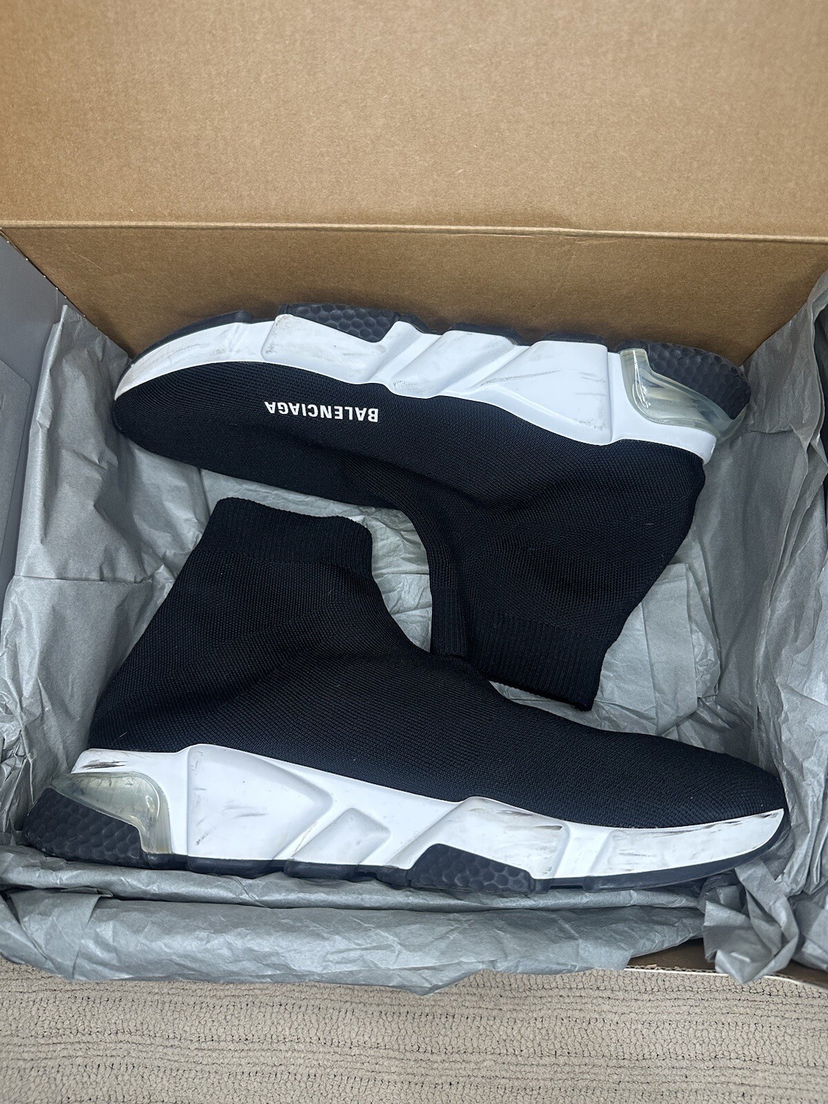 Balenciaga Speed Trainer suola trasparente nero bianco US10 EU43 con scatola