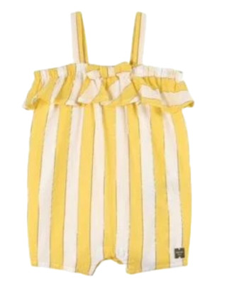 Carrement Beau Girl's Sleeveless Yellow Glittery Striped Romper-  Vanilla Junior