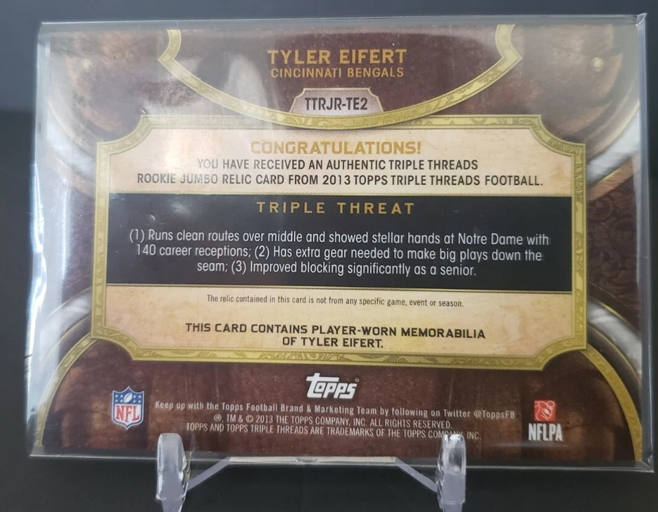 2013 Topps Triple Threads Jumbo Relics 45/50 Tyler Eifert #TTRJR-TE2 Rookie RC - Image 2 of 3