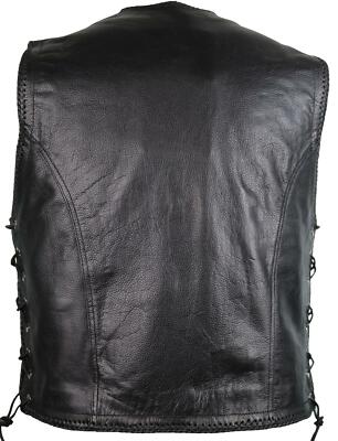 Lederweste Herren Schwarz Herren Biker Lederweste Mit Seitlichen Reißverschluss, Kutte Bikerweste Clubwest Biker Kutte