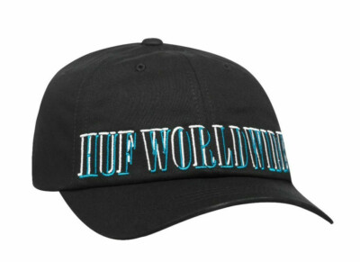 Huf Worldwide Skateboard 6 Panel Cap Dad Hat Shadow Serif Curved Visor Black