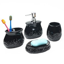 Ceramic Embossed Leaves Bathroom Accessories Set, 4 Piece Bathroom Ensemble S...