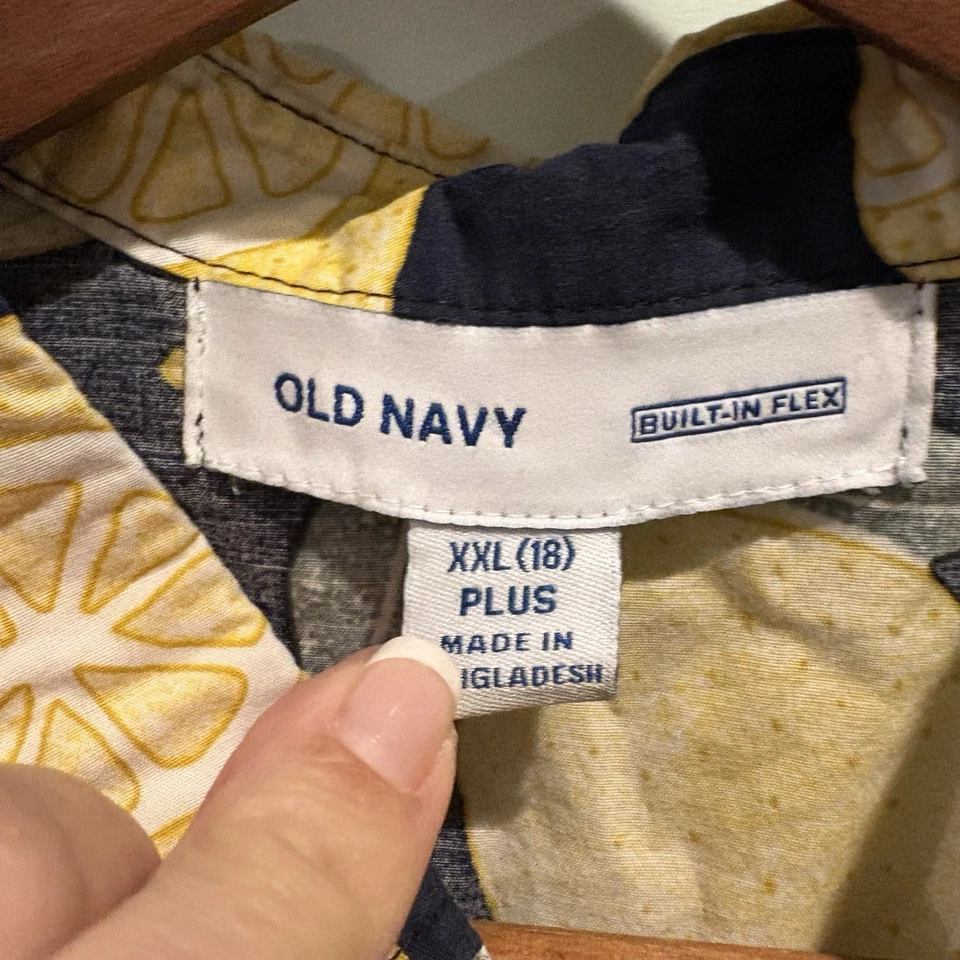 Camisa Hawaiana Antigua Azul Marino Niños XXL 18 Negra Integrada Flex Amarillo Limón Cítricos Campamento Foto 2 de 4