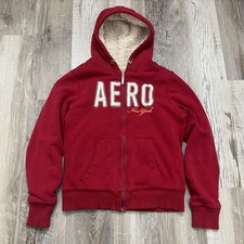 Aeropostale Women s Faux Fur Zip Up Hoodie Size Large Y2K Red