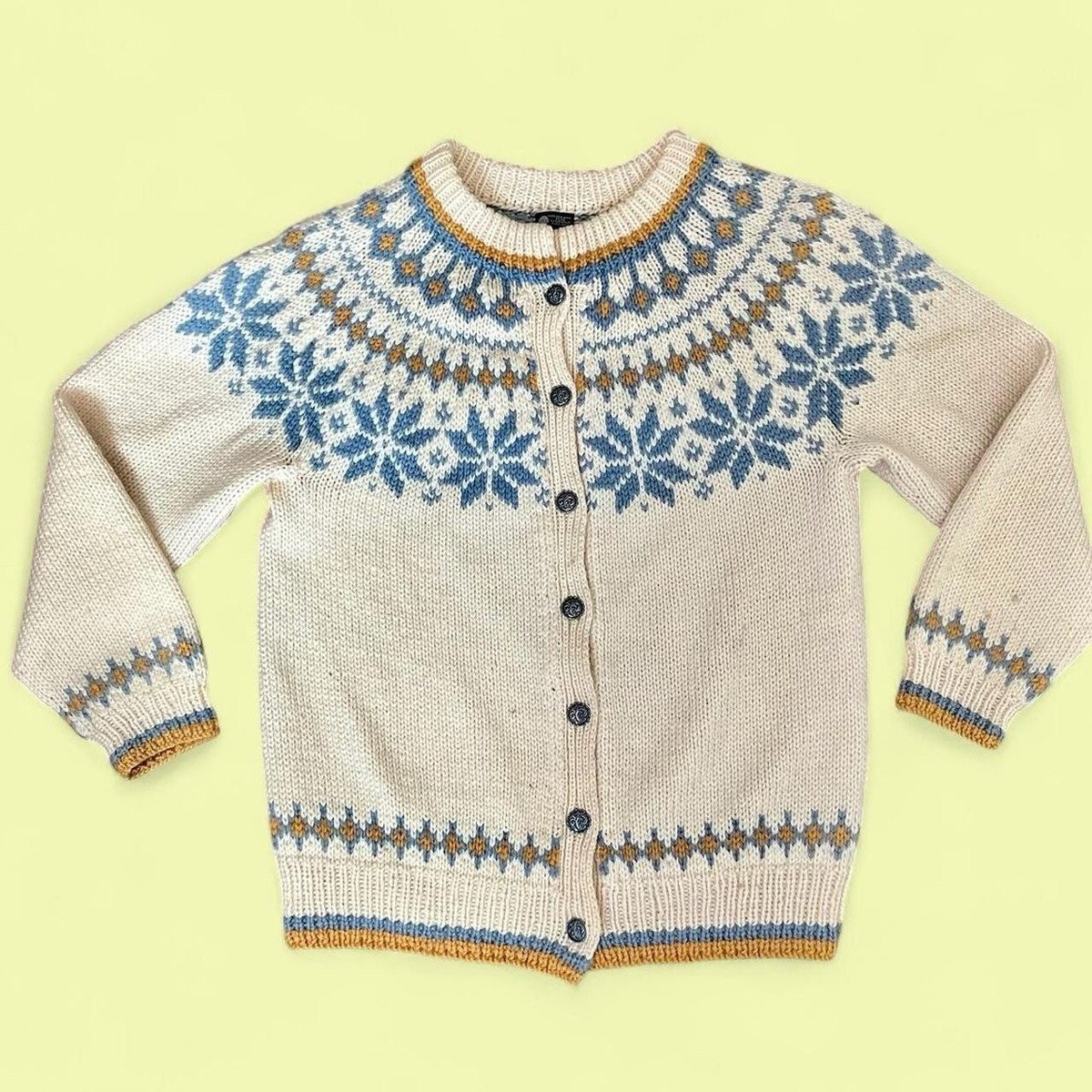 Vintage 60s Nordic Wool Cardigan Sweater Large Fair Isle Gunn 