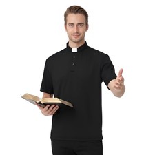 Mens Clergy Tab Collar Polo Shirt Short Sleeve Pastor Minister Preacher Shirt...