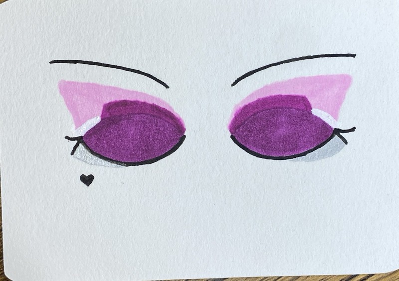 ACEO Handmade Purple Eyes with Heart Drawing Illustration Art Ink Marker