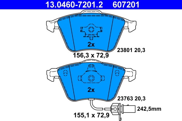 1X ATE 13.0460-7201.2 Bremsbelagsatz Scheibenbremse FüR Audi Seat-image